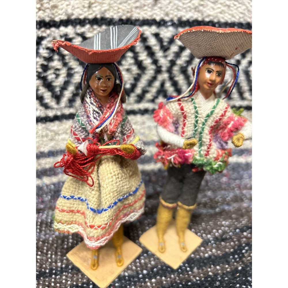 Collectible Peruvian Dolls Man & Woman Traditional‎ Handmade Clothes Vintage 70s